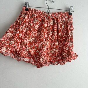 American Eagle Outfitters Red Floral High Waist Shorts